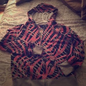 Zebra striped zip up hoodie